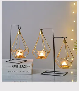 Nordic geometric metal candle holder set with glass cups for romantic table decor and home styling