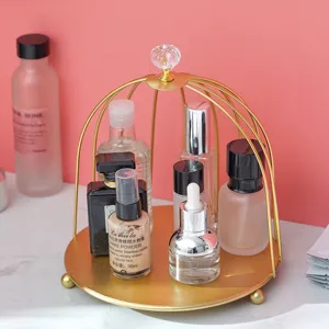 Nordisch Stil Eisen Kunst Vogelkäfig Kosmetik Aufbewahrungsregal Desktop Parfum Hautpflege Display Ständer Gold Make-up Organizer