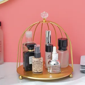 Nordischer goldener Eisen-Vogelkäfig Kosmetik-Lagerregal, Desktop Parfüm- und Pflege-Organizer.