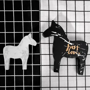 Nordic style wooden horse desktop ornament home decor black white creative tabletop design