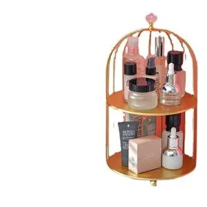 Nordisch Eisen Kunst Vogelkäfig Kosmetik Aufbewahrung Regal doppelte Schicht gold Parfüm