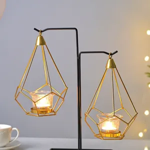 Nordic Style Metal Iron Geometric Candle Holder With Glass Cup Romantic Table Centerpiece Home Decor Candlestick Ornament