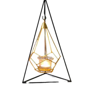 Nordic geometric iron candle holder gold hanging candle stand table centerpiece decor