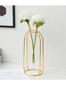 Skandinavische goldene Metall Glas Reagenzglas Vase fur Tisch Blumenarrangement Dekoration
