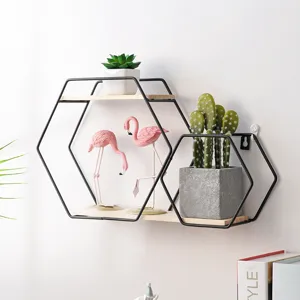 Nordic minimalist iron wall shelf geometric floating storage rack for living room bedroom