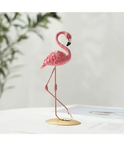 Pink flamingo resin figurine with gold base, elegant desktop ornament for home decor.