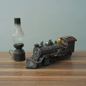 Vintage steam locomotive model ornament retro train resin craft desktop home office decor