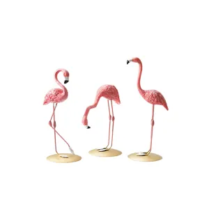 Flamingo resin ornament set, cute pink animal home decor for living room bedroom display
