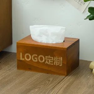 Wooden tissue box for living room desktop retro style paper holder home decoration
