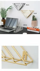 Detail view of Nordic iron wall-mounted book rack and desktop file storage organizer.