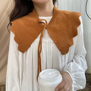 Stylish Brown Ruffle Knit Fake Collar Lace-up Shawl Detachable Neckerchief for Women