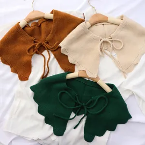 Women Ruffle Knit Shawl Wrap Casual Tie Front Fake Collar Decorative Neck Warmer Soft Yarn Capelet For Summer Spring