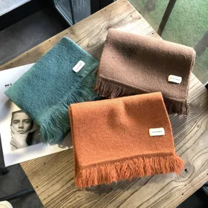 Gemütlicher warmer Winterschal mit Fransen für Damen, einfarbiger weicher Strick-Halsschal Mode.