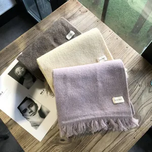 Einfarbiger Winterschal mit Fransen für Damen, kuscheliger warmer Strick-Halswärmer.