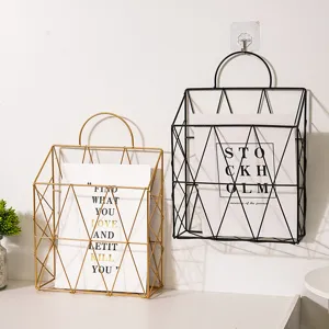 Nordic Ins Style Iron Art Handheld Magazine Holder Wall Mounted Hanging File Storage Basket Living Room Home Decor