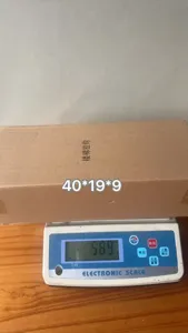 Wooden wall mounted shelf packaging box detail showing product size and scale weight measurement.