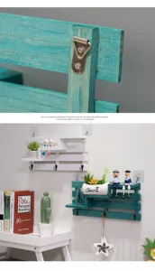 Creative wooden wall mounted shelf punch-free door hanging hook home decorative display rack