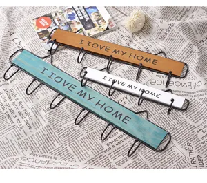 Creative Wooden Iron Wall Hooks Storage Rack for Entryway Kitchen Home Decoration