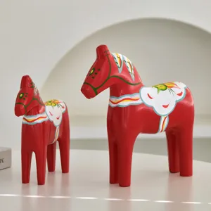 Nordic Wooden Dala Horse Ornaments Hand-Painted Lucky Animal Figurine Creative Home Decor Crafts Gift
