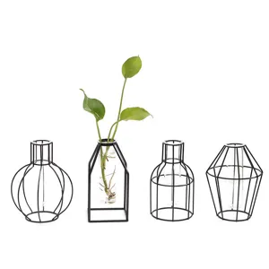 Skandinavische geometrische Eisen Glas Hydrokultur Vase Set, moderne minimalistische Deko.
