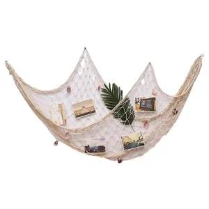 Mediterranean decorative fishing net hemp rope wall hanging photography background prop.