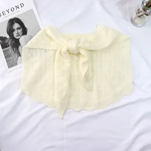 Mujer punto falso cuello chal elegante lazo nudo suéter accesorio verano moda blanco top