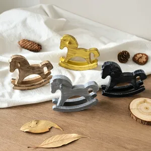 Wooden rocking horse DIY kids educational toy creative desktop solid wood ornament set