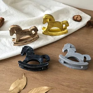 Miniature wooden rocking horse desktop ornament kindergarten DIY children toy solid wood