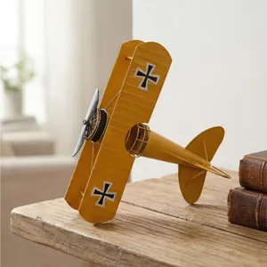 Vintage Metal Airplane Model Office Desk Decor Retro Iron Biplane Figurine Home Living Room Wine Cabinet Ornament