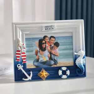 Marco de fotos de madera estilo mediterraneo con decoraciones nauticas para imagen 7x5 pulgadas.