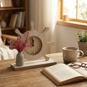 Handmade Creative Wooden Ship Wheel Desk Clock Nordic Style Desktop Ornament For Living Room Home Office Decor