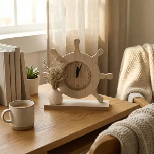 Wooden steering wheel table clock decorative desk ornament for home and living room use