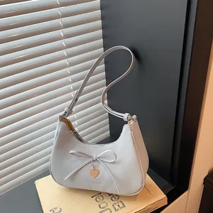 Chic sac hobo gris pour femme sac à bandoulière tendance avec nœud papillon lune mode