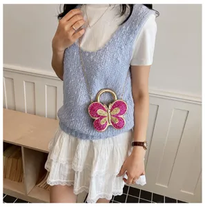 Chic glitter butterfly crossbody bag with gold chain handle for women stylish evening purse.