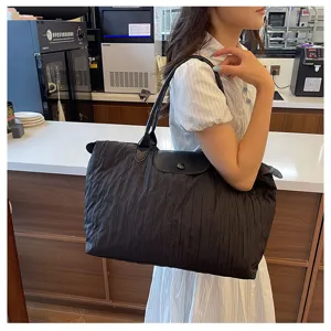 Fashion women shoulder bag large capacity casual travel nylon tote bag with leather flap
