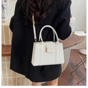 Sac cabas en cuir PU blanc pour femme, sac a bandouliere minimaliste elegant avec poignee.