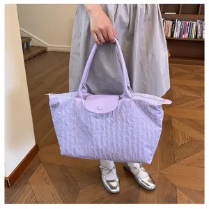 Women casual nylon shoulder tote bag, large capacity lightweight travel bag for daily commute.