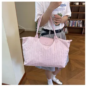 Pink quilted tote bag large capacity casual shoulder bag women daily commuting travel bag