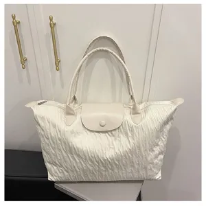 Casual pleated tote bag large capacity travel duffel bag stylish commuter shoulder bag