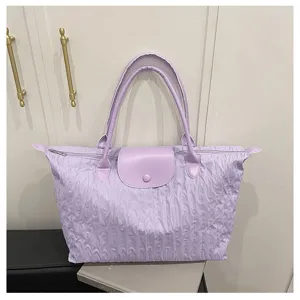 Lightweight purple pleated tote bag, large capacity casual shoulder bag for women daily commute.