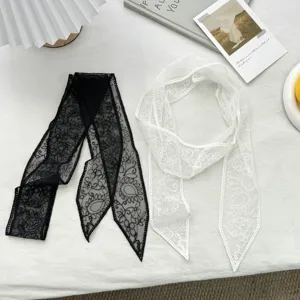 Foulard Mince en Dentelle Coréenne pour Femmes Chouchou Mode Broderie Florale Ajouré Bandana Mince Accessoires de Foulard Polyvalents
