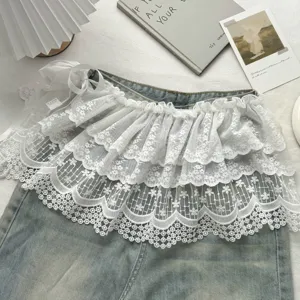 Γυναικεία Λευκή Δαντέλα Skirt Extender Πολυεπίπεδη Φούστα Τούρτα Επέκταση Γλυκιά Νεράιδα Αξεσουάρ για Layering με Τζιν Κολάν Μόδα Διακόσμηση Φούστας