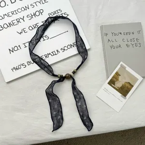 Vintage Chinese style floral printed small silk scarf with beading accessory for women.