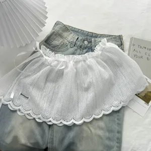 Koreaanse balletstijl witte bloemen kant mesh gelaagde mini rok schort vrouwen
