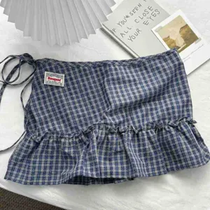 Blue plaid ruffle mini skirt wrap skirt vintage preppy style layered skirt cute aesthetic apparel