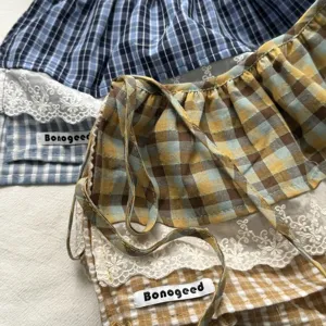 Vintage plaid lace skirt extender fake hem layered tiered waist half skirt women chic