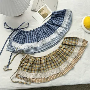 Vintage plaid false hem lace tiered skirt extension waist extender layering fake skirt top