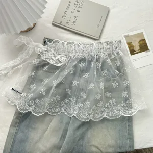 Women's White Lace Ruffle Skirt Sheer Floral Embroidered Layering Bottom Trendy Cake Skirt For Spring Summer Fashion