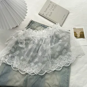 White sheer lace layered half skirt cute ruffle mesh skirt sweet style fashion clothing