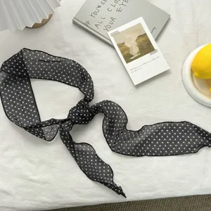 Elegante bufanda de cinta larga con lunares negros y blancos pañuelo accesorio para pelo
